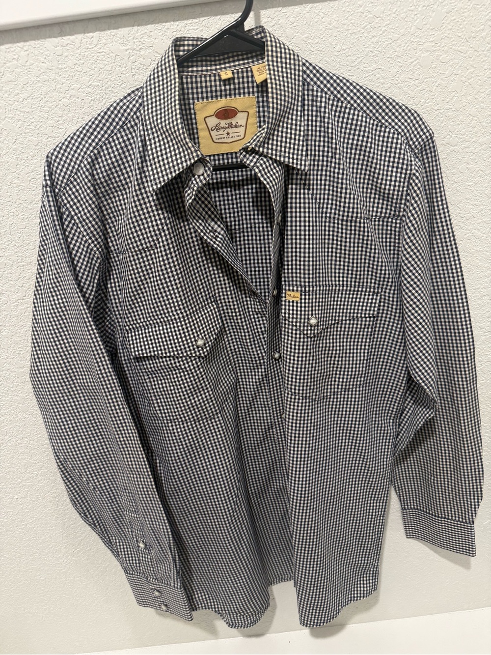 Larry Mahan Black and White Gingham Button-Down Shirt